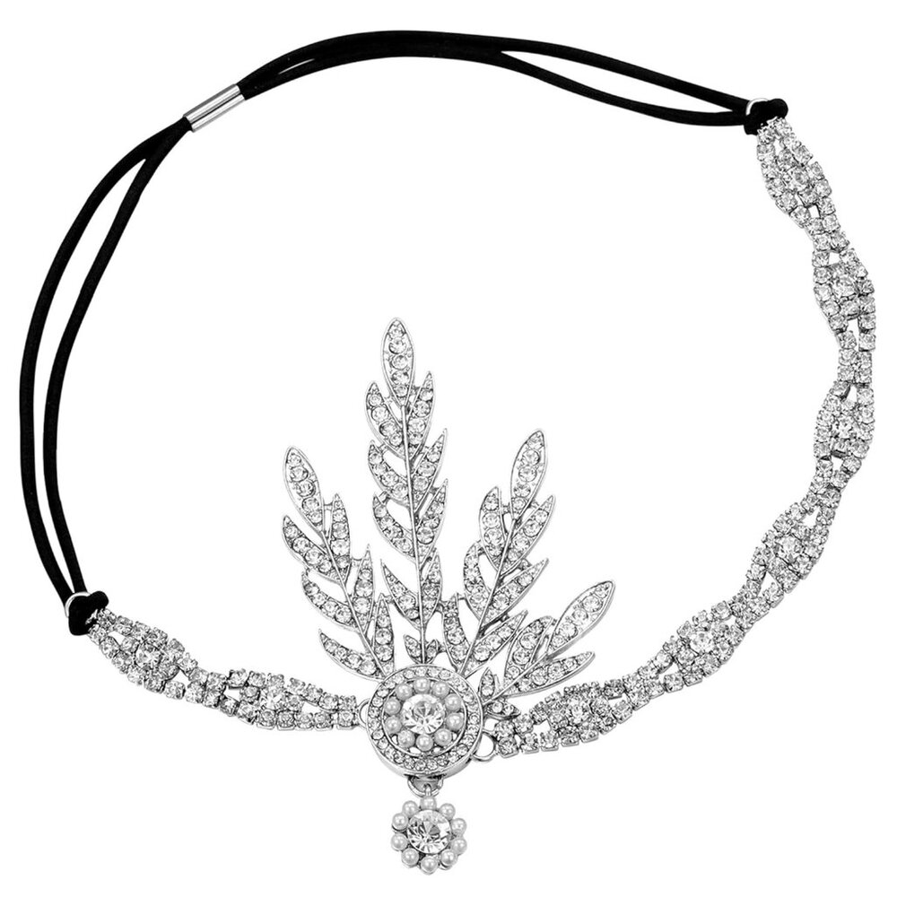 BABEYOND 1920s Headpiece Silver Rhinestone Pearl – Art Deco Gatsby Flapper